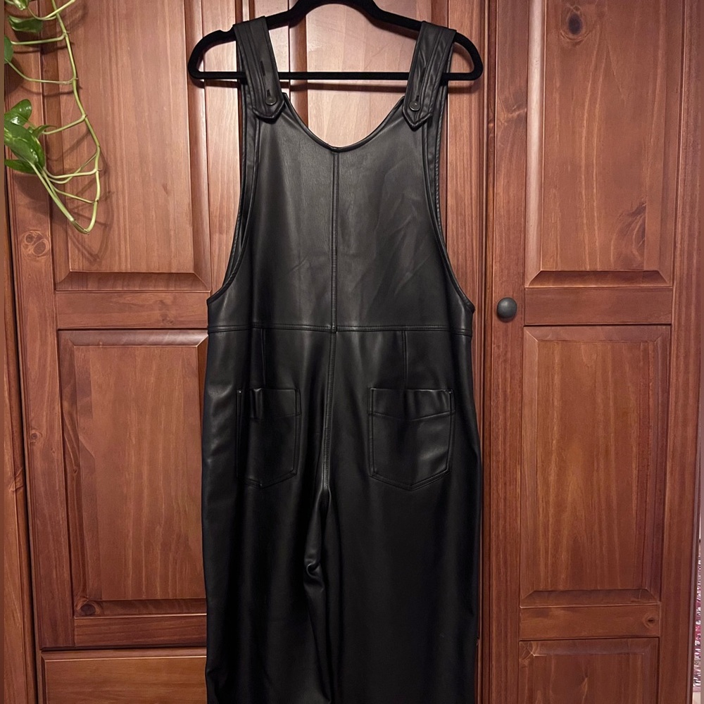 ZARA black faux leather overalls size medium